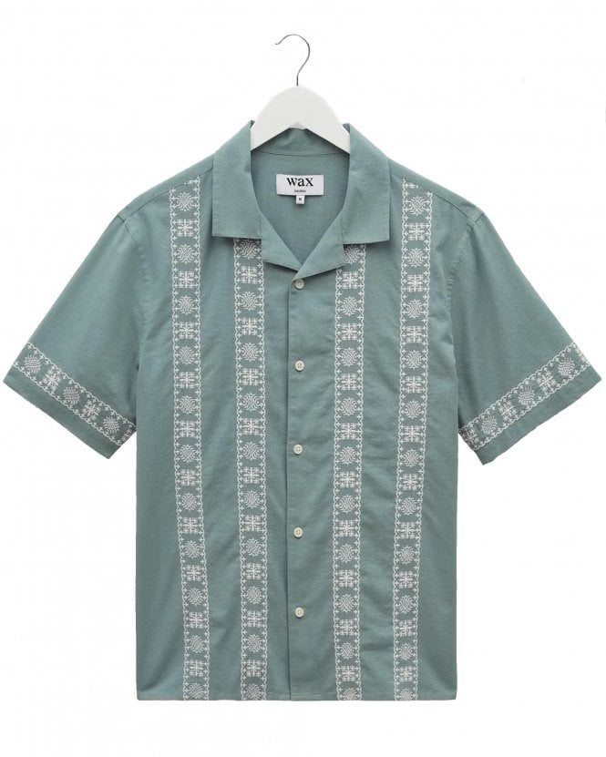 Wax London Mens Didcot Relaxed Fit Embroidered  Shirt - Sea Green/Ecru 