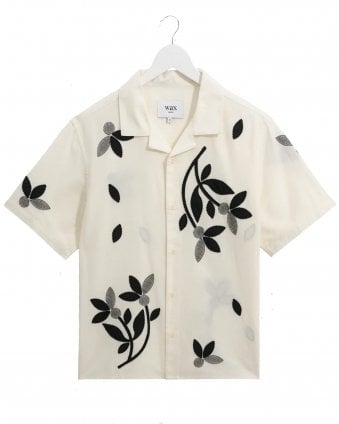 Mens Didcot Relaxed Fit Floral Appliqué Short Sleeve Shirt - Ecru/Black