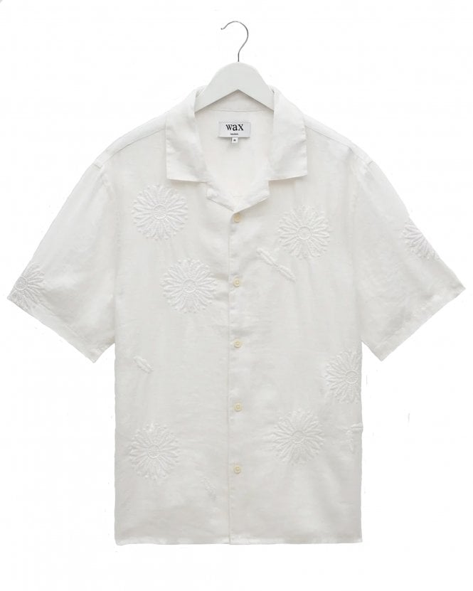Wax London Mens Didcot Relaxed Fit Flower Embroidered Shirt - White
