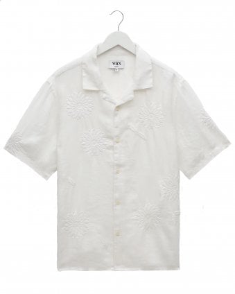 Mens Didcot Relaxed Fit Flower Embroidered Shirt - White