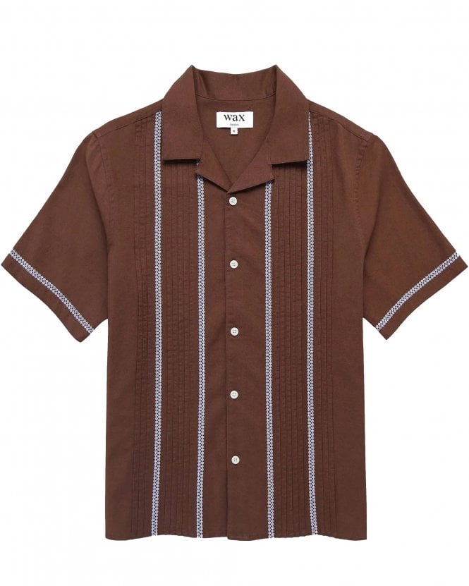 Wax London Mens Didcot Relaxed Fit Pintuck Short Sleeve Shirt - Blue/Brown
