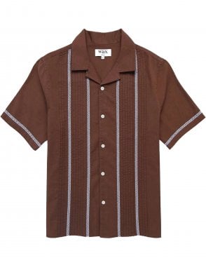Mens Didcot Relaxed Fit Pintuck Short Sleeve Shirt - Blue/Brown
