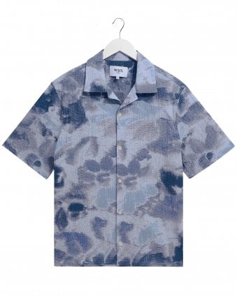 Mens Didcot Relaxed Fit Watercolour Print Short Sleeve Shirt - Blue