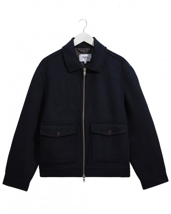 Wax London Mens Hamblin Regular Fit Double Faced Wool Check Jacket - Navy Blue 
