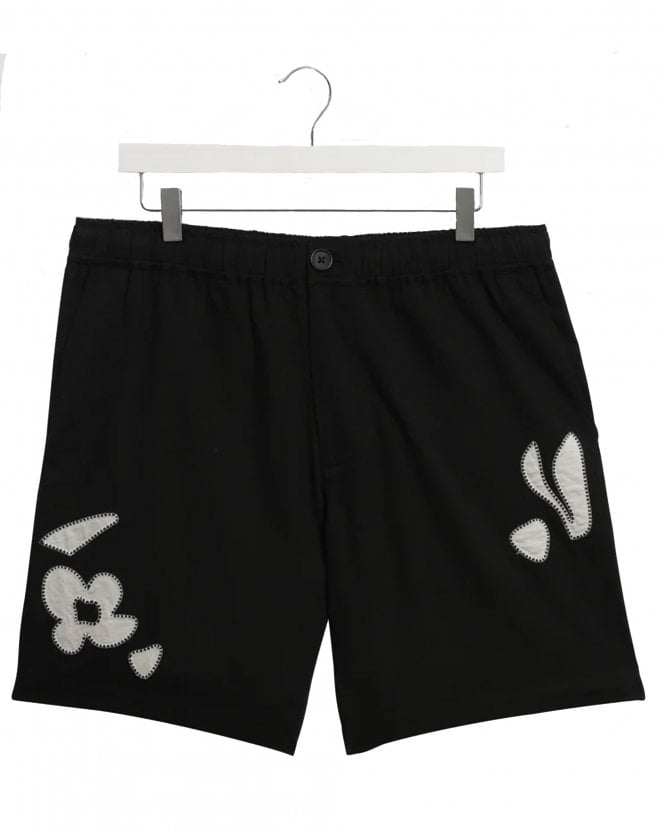 Wax London Mens Kurt Abstract Applique Shorts - Black/Beige