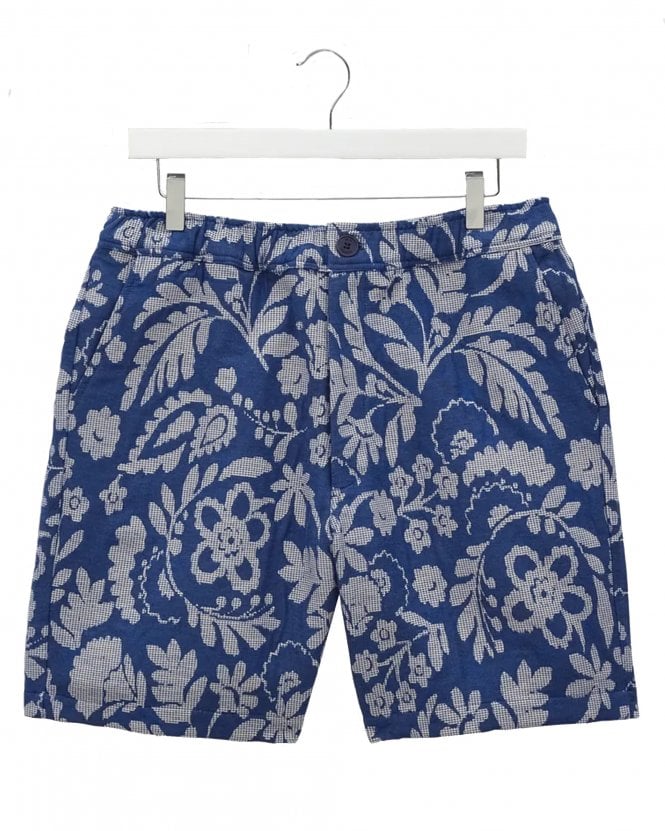 Wax London Mens Kurt Floral Jacquard Shorts - Blue/Ecru