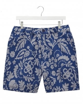 Mens Kurt Floral Jacquard Shorts - Blue/Ecru