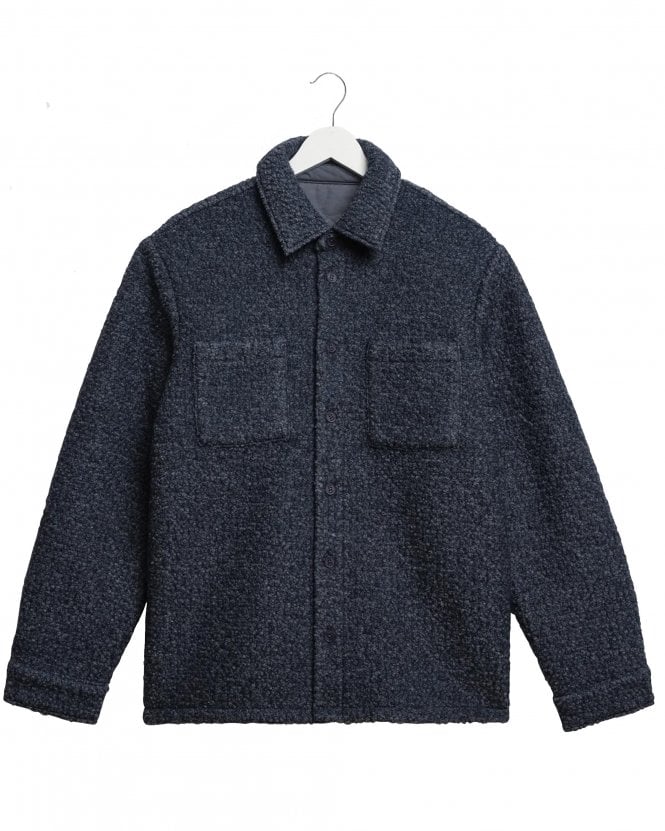 Wax London Mens Mount Regular Fit Reversible Bouclé Wool Overshirt - Blue Grey