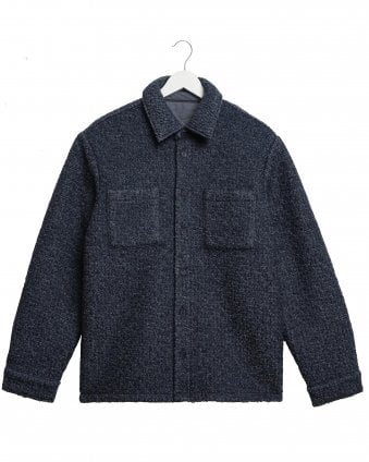 Mens Mount Regular Fit Reversible Bouclé Wool Overshirt - Blue Grey