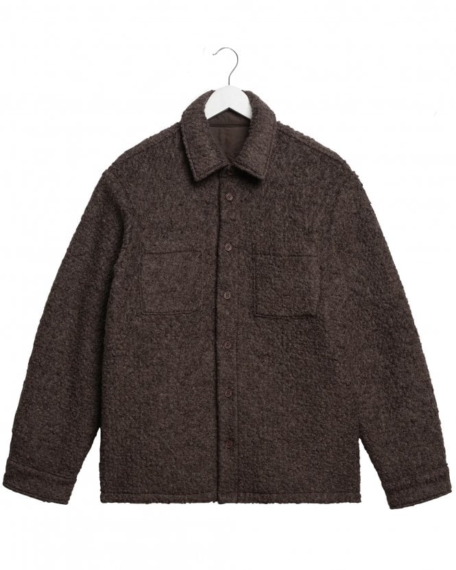 Wax London Mens Mount Regular Fit Reversible Bouclé Wool Overshirt - Dusty Brown 