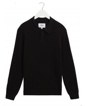 Mens Oban Diamond Long Sleeve Polo Shirt Black