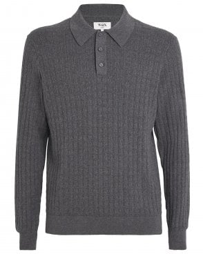 Mens Oban Regular Fit Geometric Long Sleeve Knitted Polo Shirt - Grey