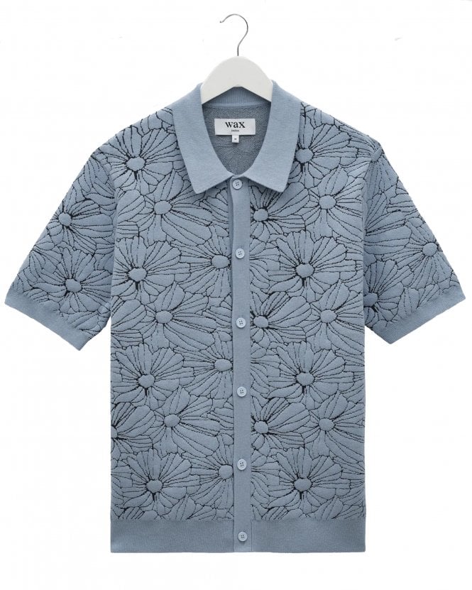 Wax London Mens Tellaro Flower Jacquard Shirt - Light Blue