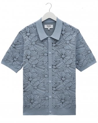 Mens Tellaro Flower Jacquard Shirt - Light Blue