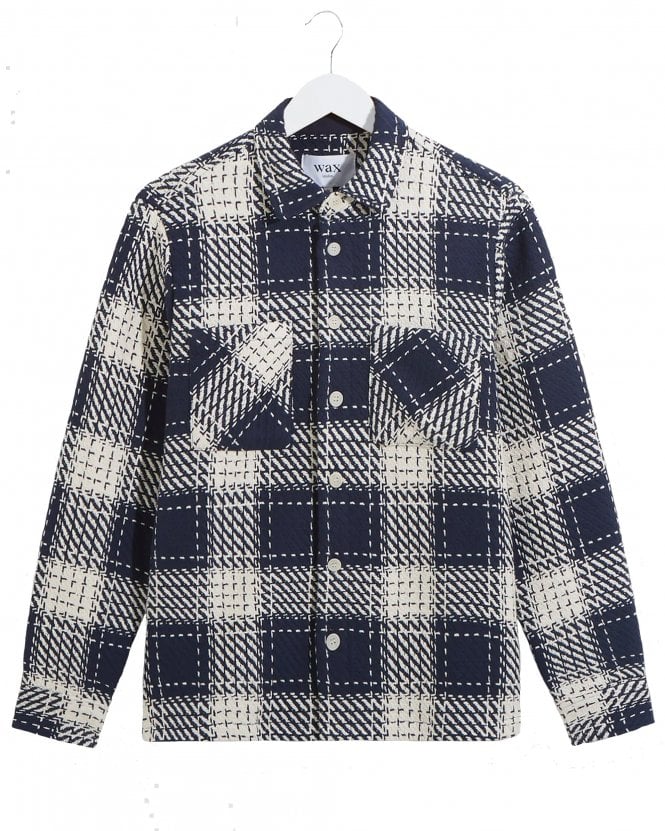 Wax London Mens Whiting Beatnik Overshirt - Navy Marine