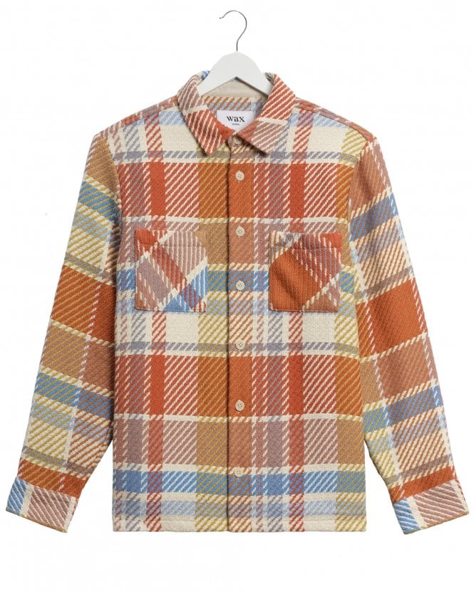Wax London Mens Whiting Bude Pastel Check Overshirt- Orangel/Multicolour