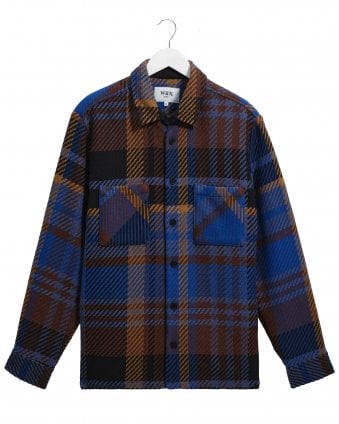 Mens Whiting Regular Fit Bold Check Overshirt -Blue/Brown