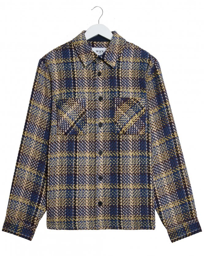 Wax London Mens Whiting Regular Fit Grain Check Overshirt - Blue/Multi