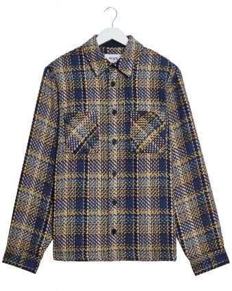 Mens Whiting Regular Fit Grain Check Overshirt - Blue/Multi