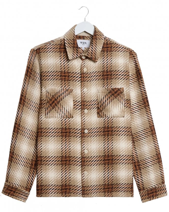Wax London Mens Whiting Regular Fit Overlap Check Overshirt - Brown/White (Natrual & Ecru)