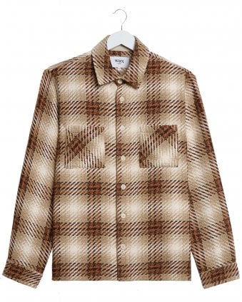Mens Whiting Regular Fit Overlap Check Overshirt - Brown/White (Natrual & Ecru)