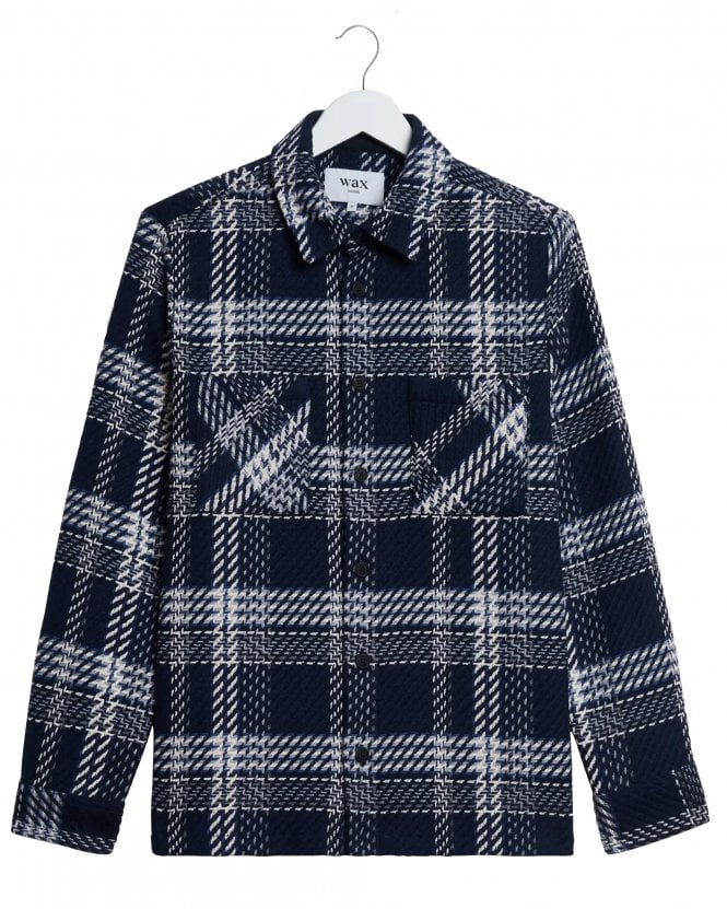 Wax London Mens Whiting Regular Fit Plaid Weave Check Overshirt -Blue/Ecru