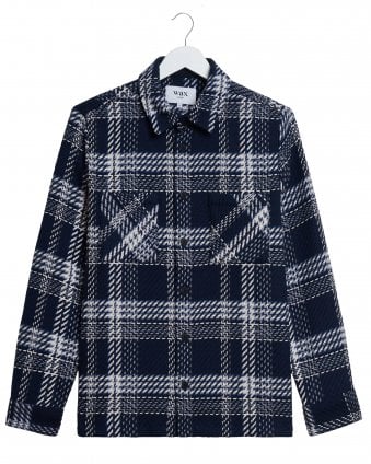 Mens Whiting Regular Fit Plaid Weave Check Overshirt -Blue/Ecru